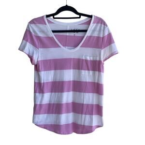 LOFT "VTG Soft " pink and white ladies v-neck tee.  MEDIUM